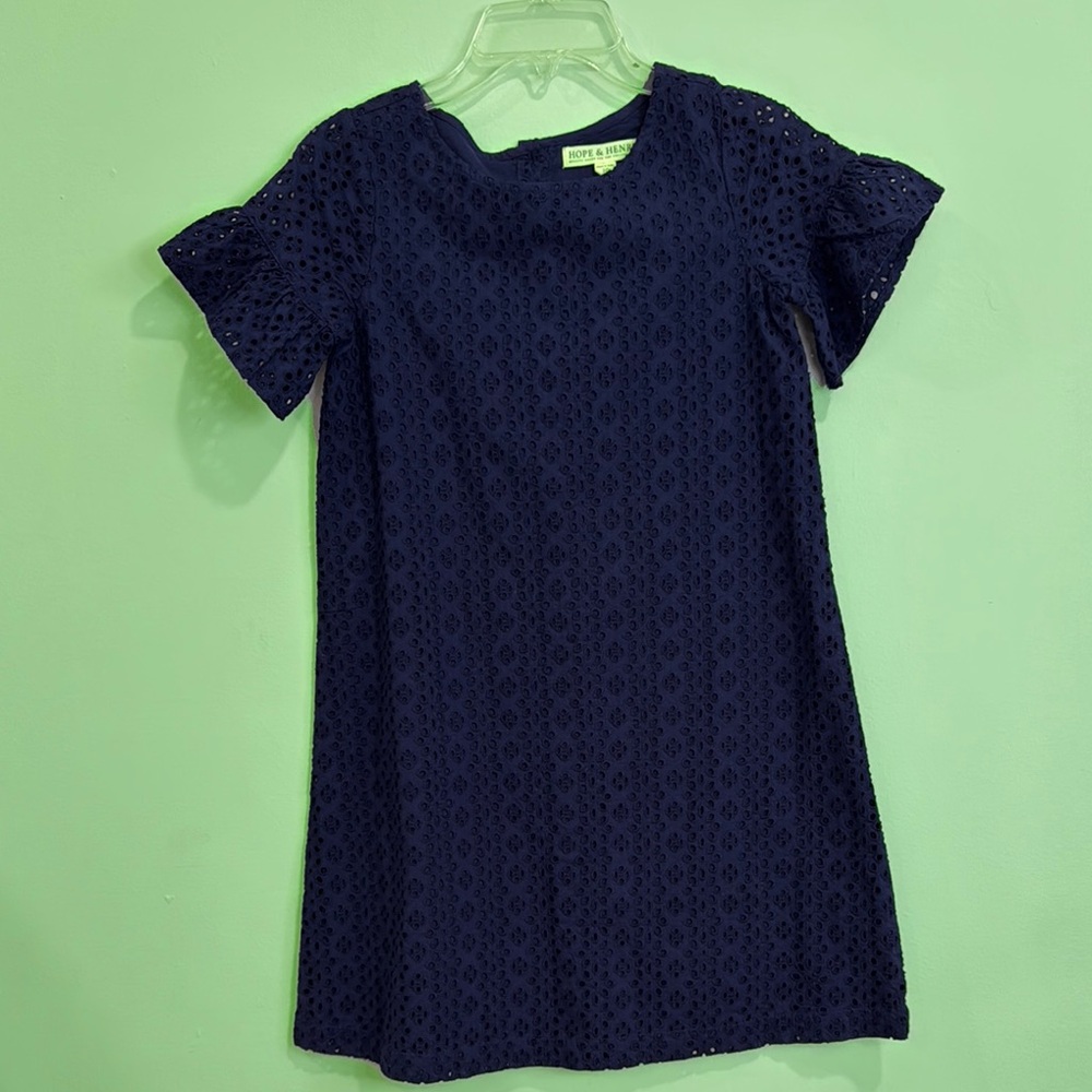 Navy Blue Flutter Sleeve Eyelet Dress for Casual Occasions
